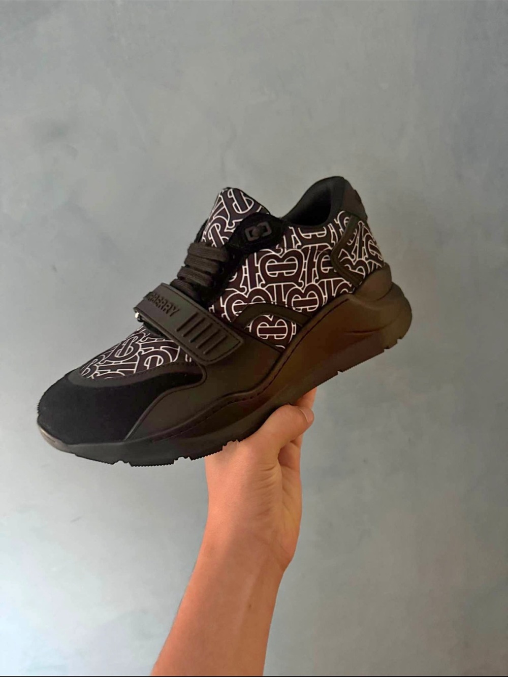 Burberry mens Black Monogram Runner Sneaker